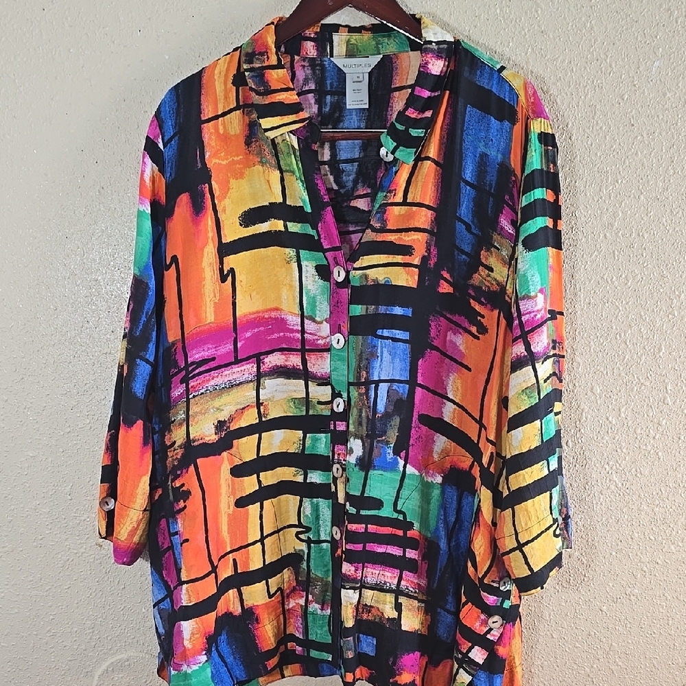 Multiples Colorful Abstract Women's Top